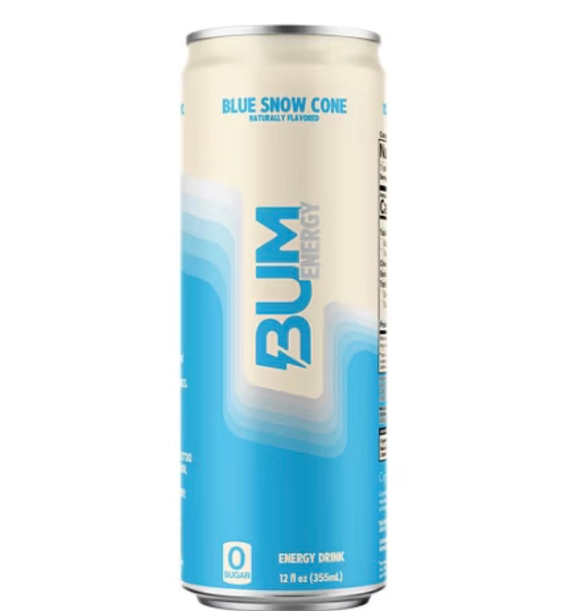 Bum Energy Blue Snow Cone Energy Drink, 112 mg Natural Caffeine, 12 fl oz Can