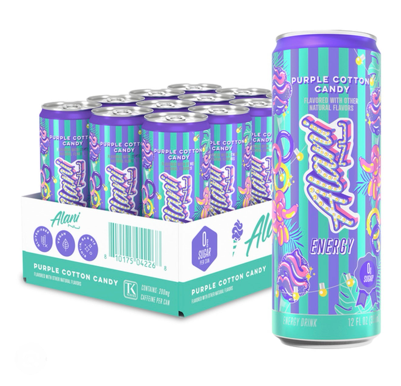 Alani Nu Energy Drink Sugar Free Purple Cotton Candy 12 Pack, 12 Fl Oz Can