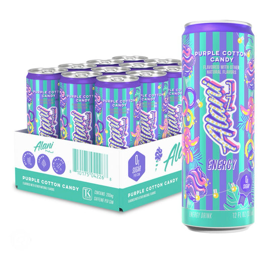 Alani Nu Energy Drink Sugar Free Purple Cotton Candy 12 Pack, 12 Fl Oz Can (Pre Order)