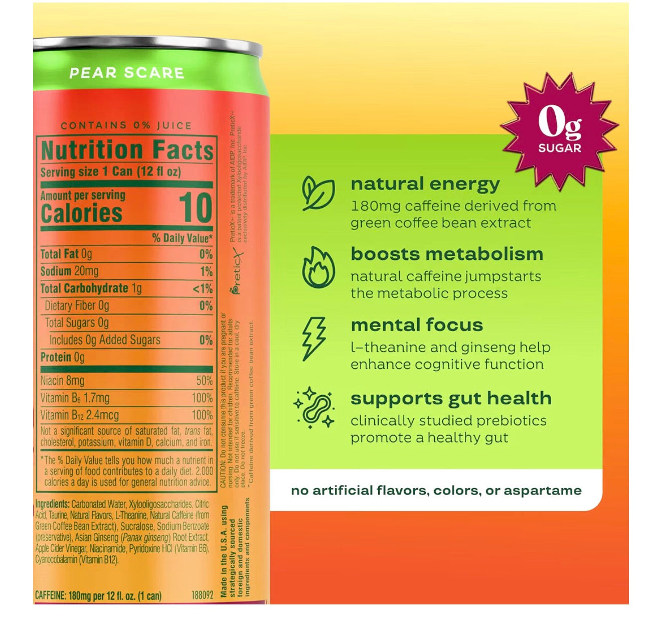 Bloom Energy Drink Pear Scare Limited Edition, 12 Pack, 12 Oz Cans