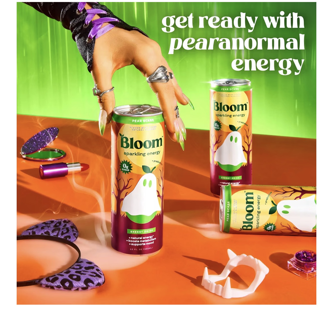 Bloom Energy Drink Pear Scare Limited Edition, 12 Pack, 12 Oz Cans