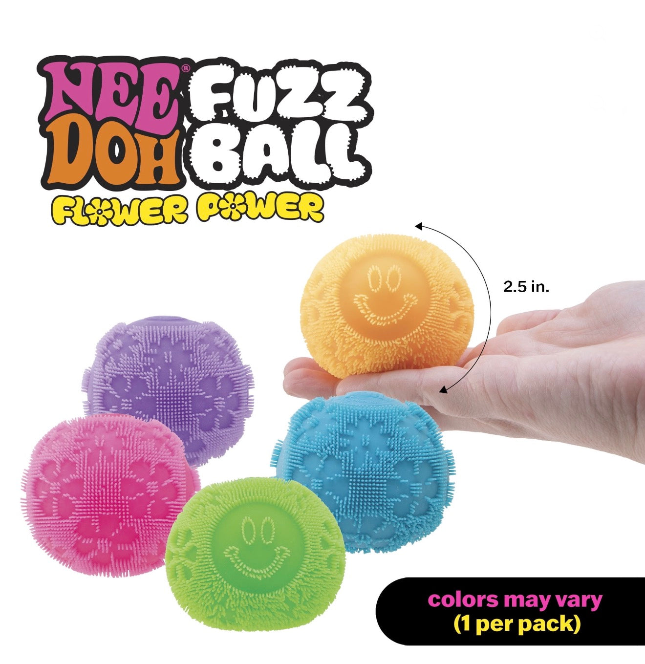Nee Doh Fuzz Ball Flower Power Novelty Fidget Toy, (1 Piece, Color May Vary), Children Ages 3+