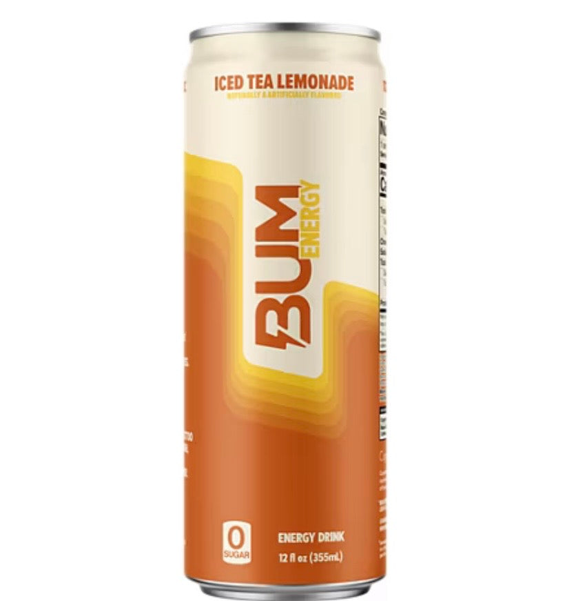 Bum Energy Ice Tea Lemonade Energy Drink, 112 mg Natural Caffeine, 12 fl oz Can