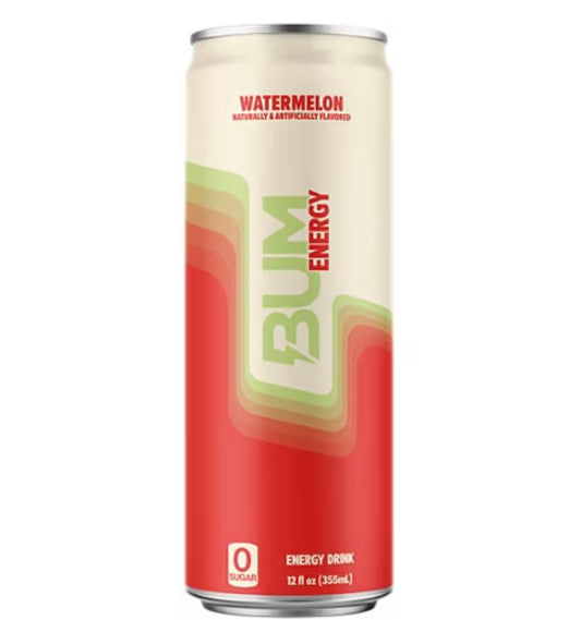 Bum Energy Watermelon Energy Drink, 112 mg Natural Caffeine, 12 fl oz Can