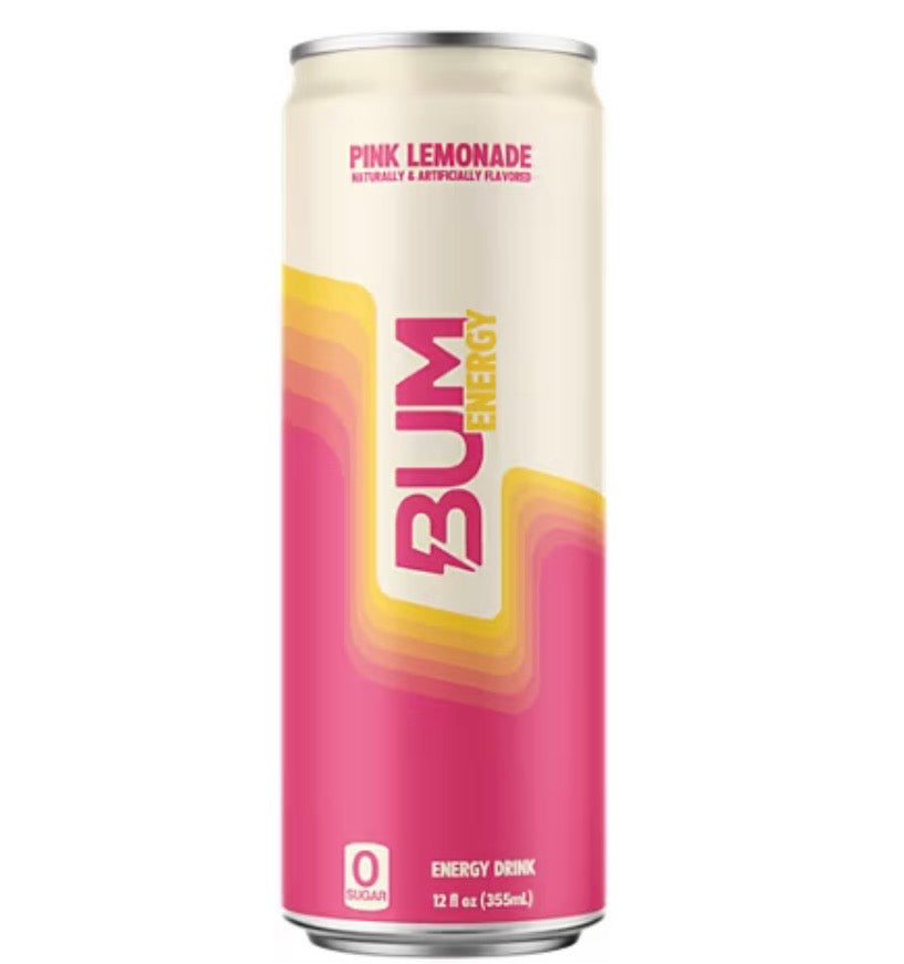 Bum Energy Pink Lemonade Energy Drink, 112 mg Natural Caffeine, 12 fl oz Can